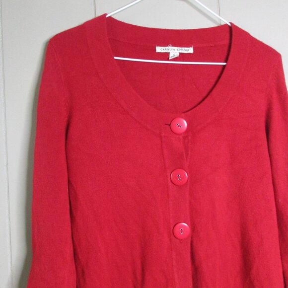 Carolyn Taylor Cardigan Sweater S 3/4 Sleeve Pockets Big Buttons Red - Picture 6 of 12